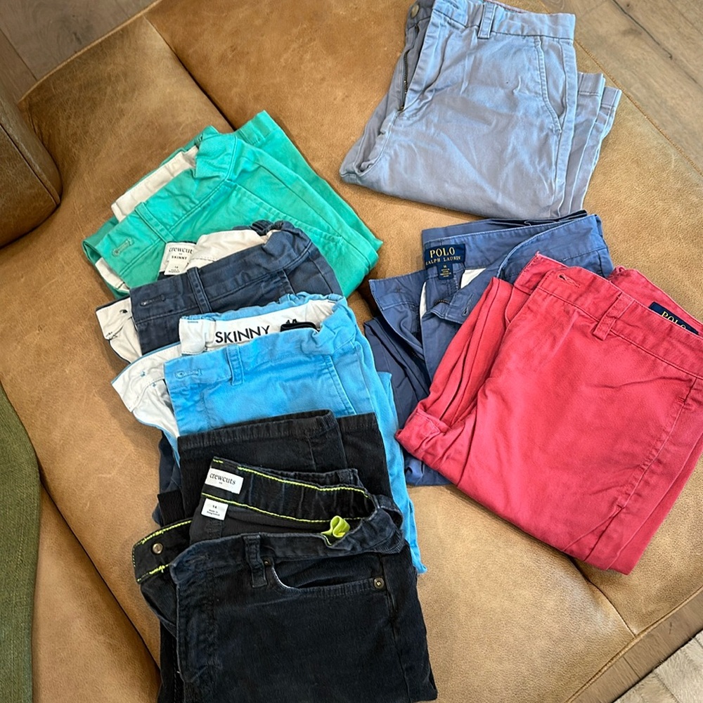 SEVEN pairs of boys size 14 pants, JCrew, Polo, Southern Tide